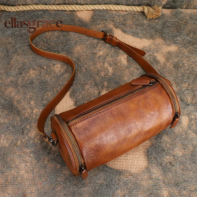 Ellasgraceapparel Handcrafted Leather Cylinder Bag with Unique Design