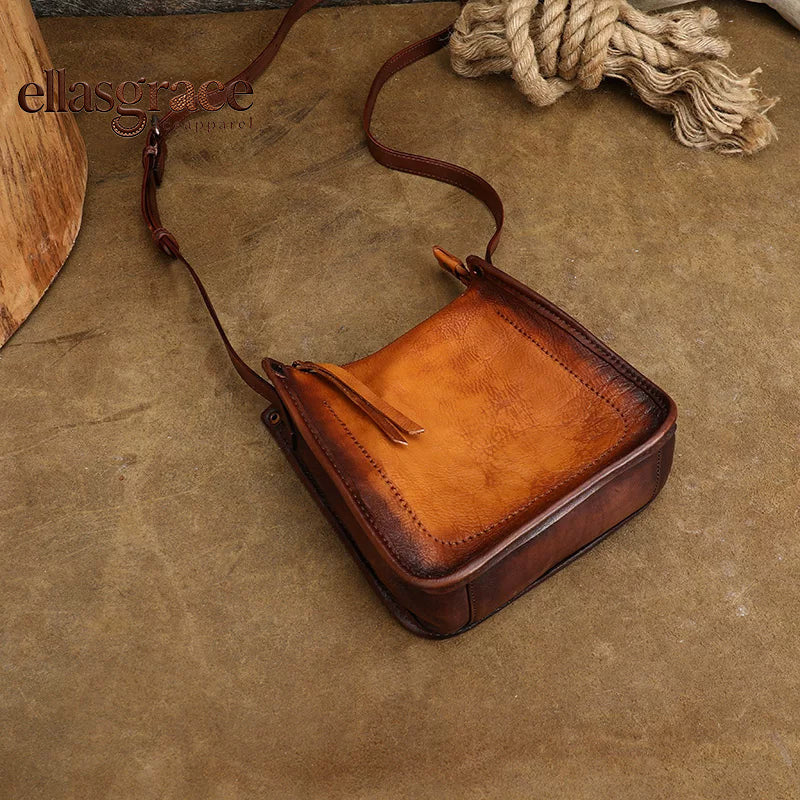 Ellasgraceapparel Top-Grain Leather Casual Crossbody Bag