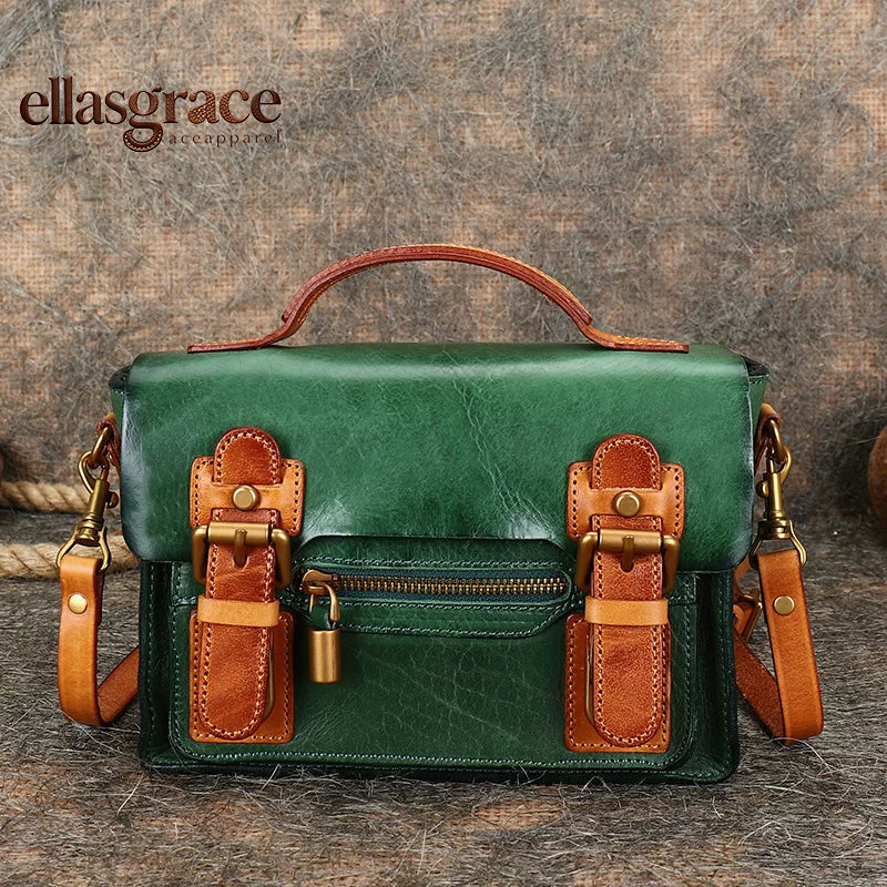 Ellasgraceapparel Two-Tone Handcrafted Leather Messenger Bag