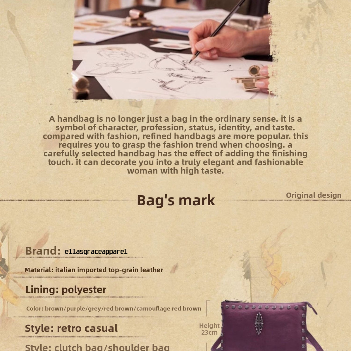 Ellasgraceapparel Handcrafted Top-Grain Leather Studded Envelope Clutch
