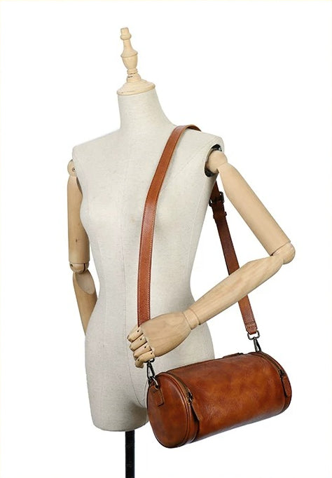 Ellasgraceapparel Handcrafted Leather Cylinder Bag with Unique Design