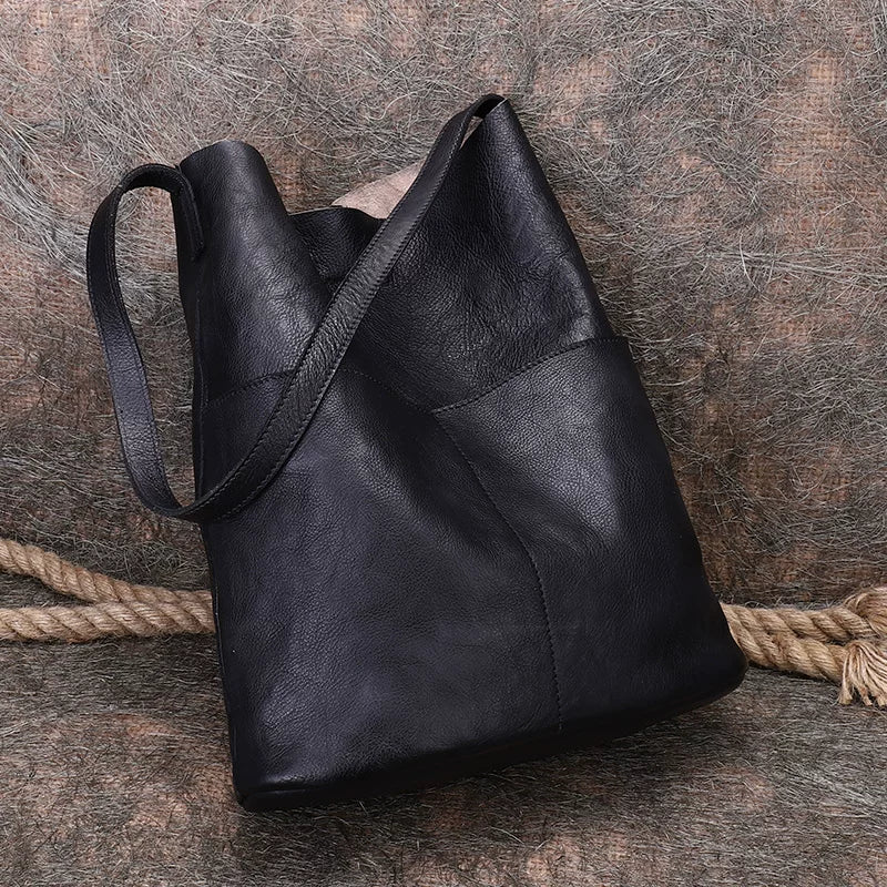 Ellasgraceapparel Full-Grain Leather Large-Capacity Shoulder Tote Bag