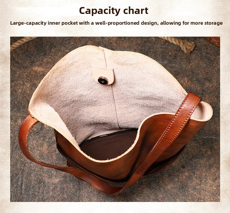 Ellasgraceapparel Full-Grain Leather Large-Capacity Shoulder Tote Bag