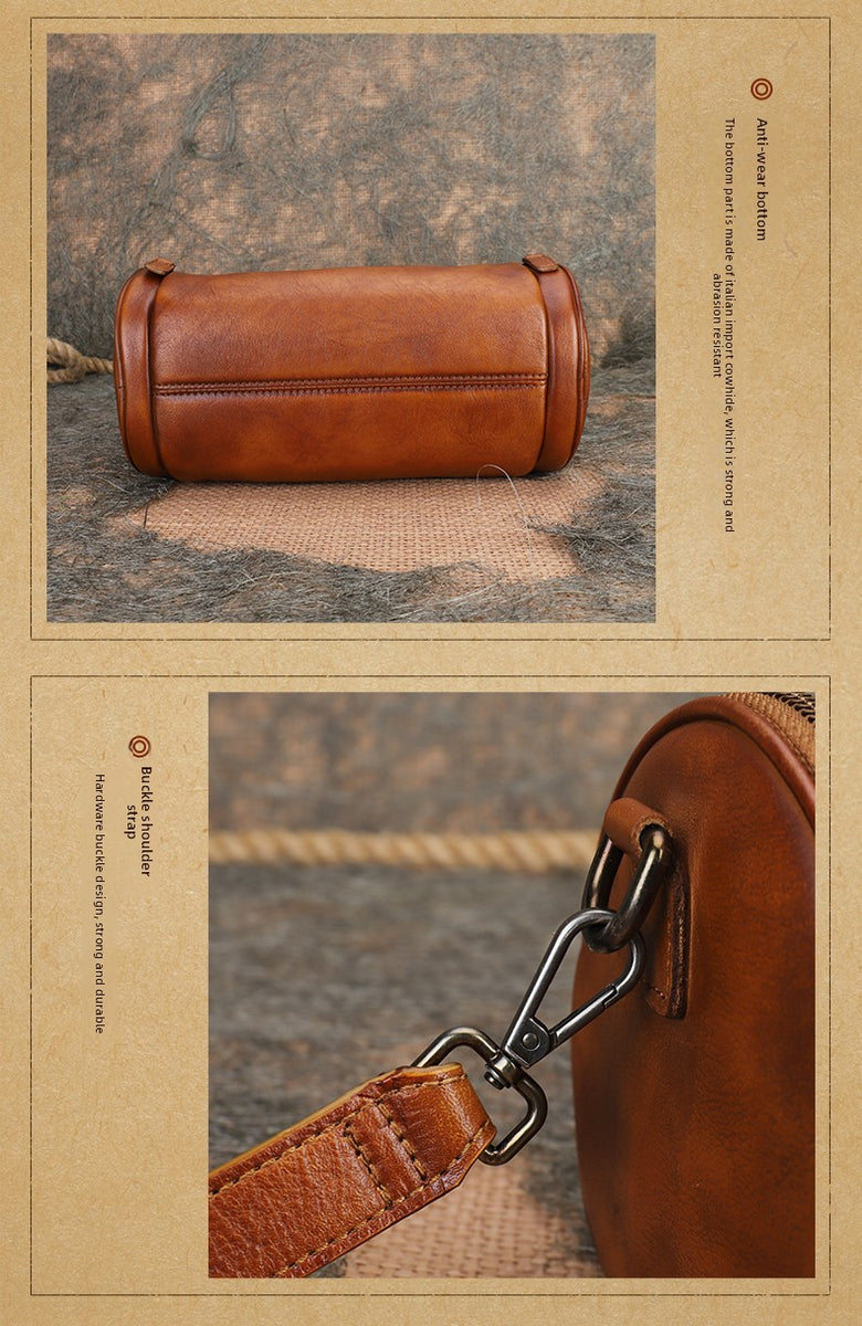 Ellasgraceapparel Handcrafted Leather Cylinder Bag with Unique Design