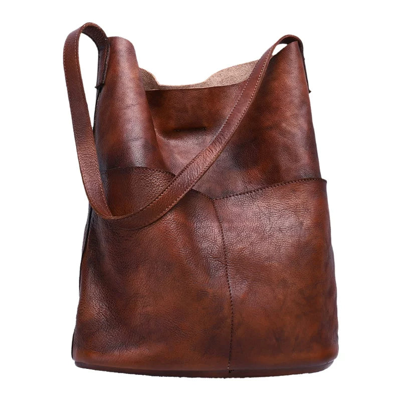 Ellasgraceapparel Full-Grain Leather Large-Capacity Shoulder Tote Bag