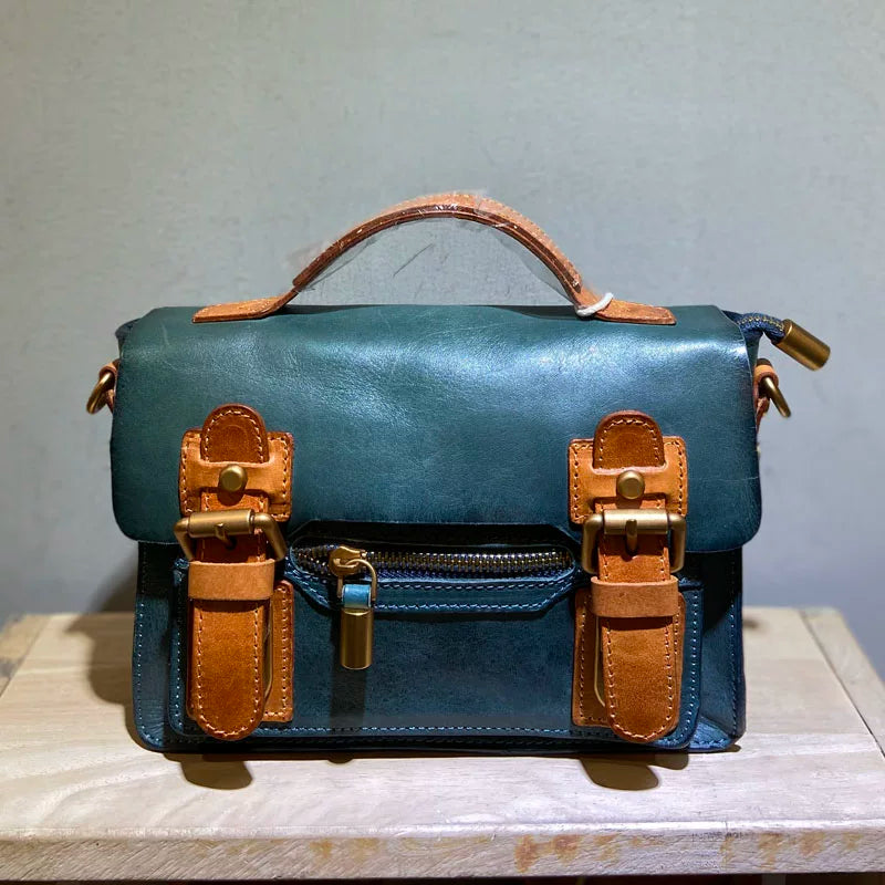 Ellasgraceapparel Two-Tone Handcrafted Leather Messenger Bag