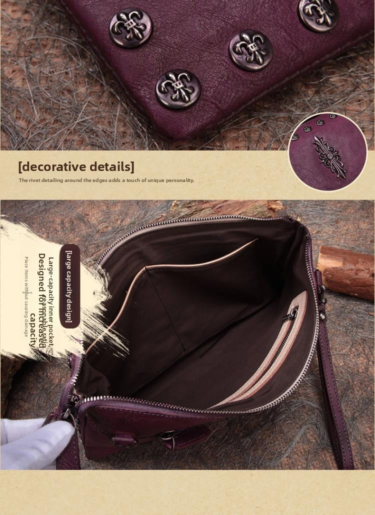 Ellasgraceapparel Handcrafted Top-Grain Leather Studded Envelope Clutch