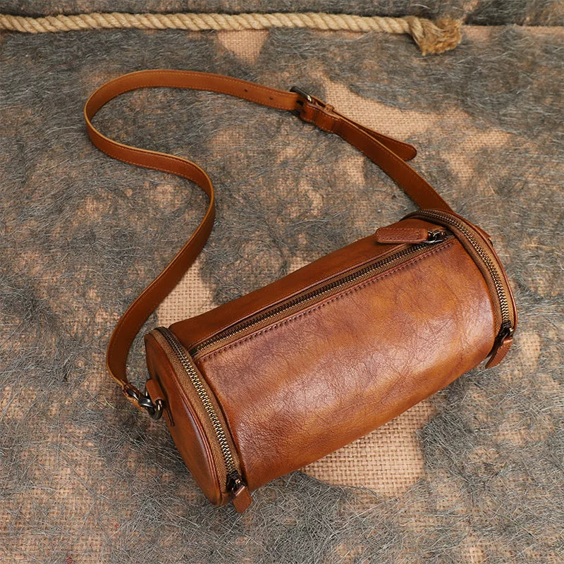 Ellasgraceapparel Handcrafted Leather Cylinder Bag with Unique Design