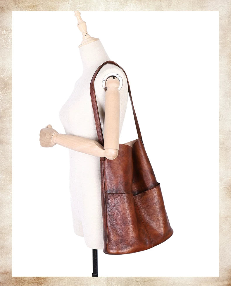 Ellasgraceapparel Full-Grain Leather Large-Capacity Shoulder Tote Bag