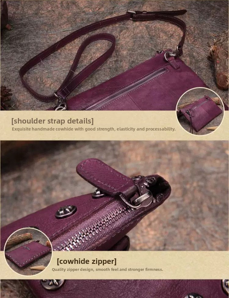 Ellasgraceapparel Handcrafted Top-Grain Leather Studded Envelope Clutch