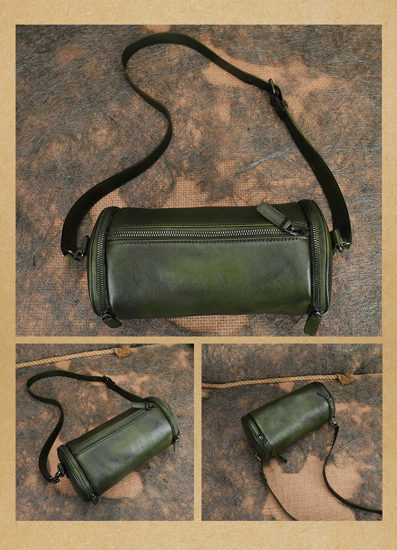 Ellasgraceapparel Handcrafted Leather Cylinder Bag with Unique Design