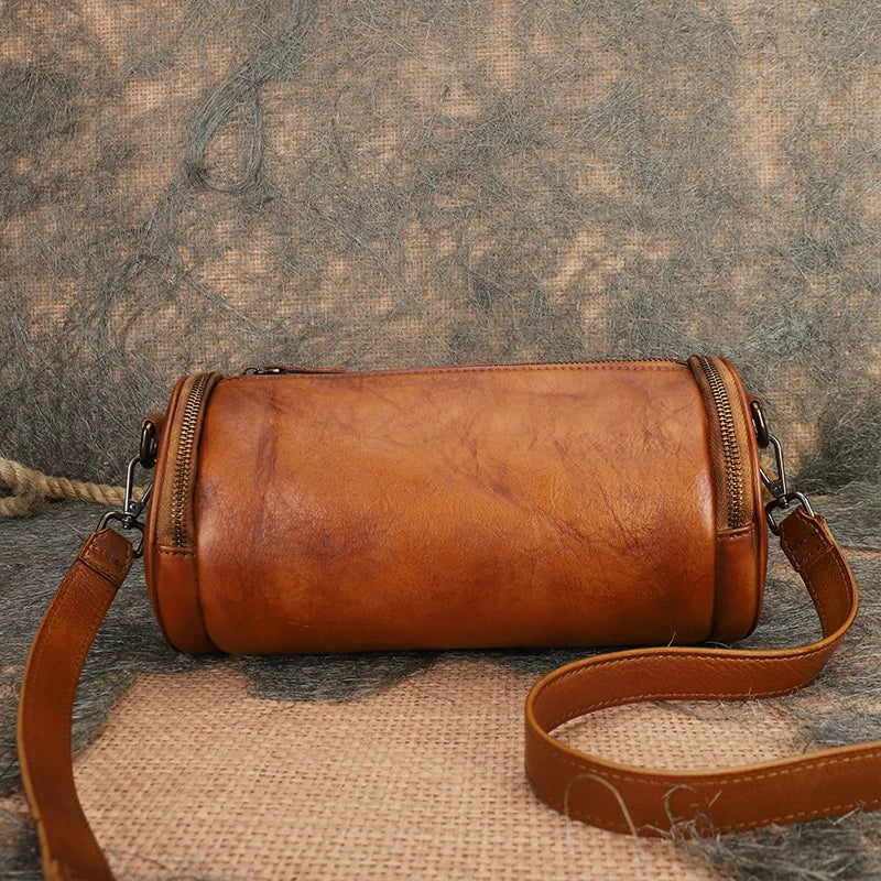 Ellasgraceapparel Handcrafted Leather Cylinder Bag with Unique Design