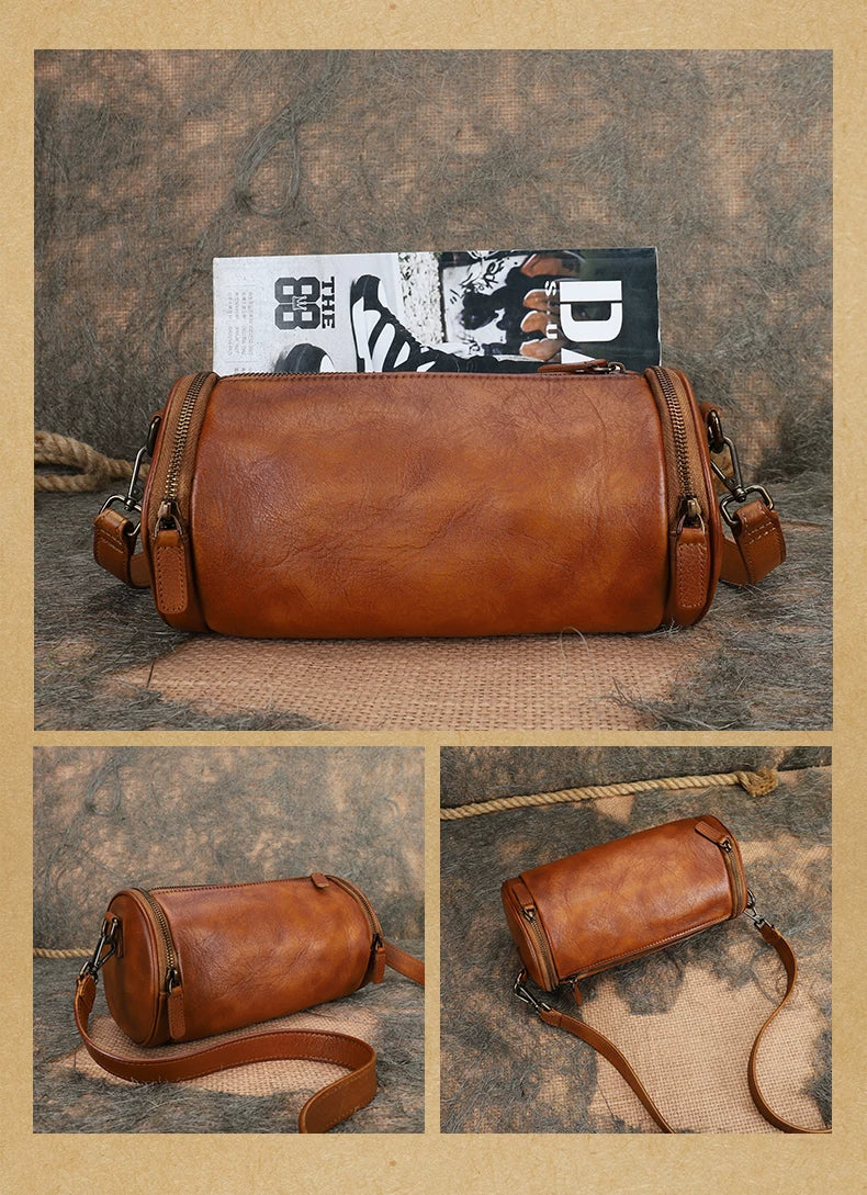 Ellasgraceapparel Handcrafted Leather Cylinder Bag with Unique Design