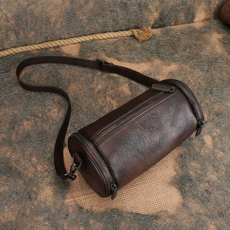 Ellasgraceapparel Handcrafted Leather Cylinder Bag with Unique Design