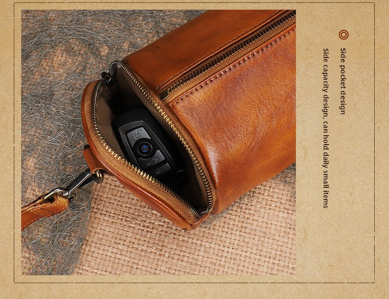 Ellasgraceapparel Handcrafted Leather Cylinder Bag with Unique Design