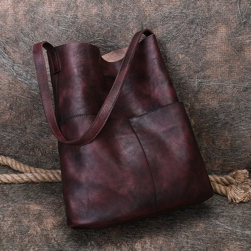 Ellasgraceapparel Full-Grain Leather Large-Capacity Shoulder Tote Bag