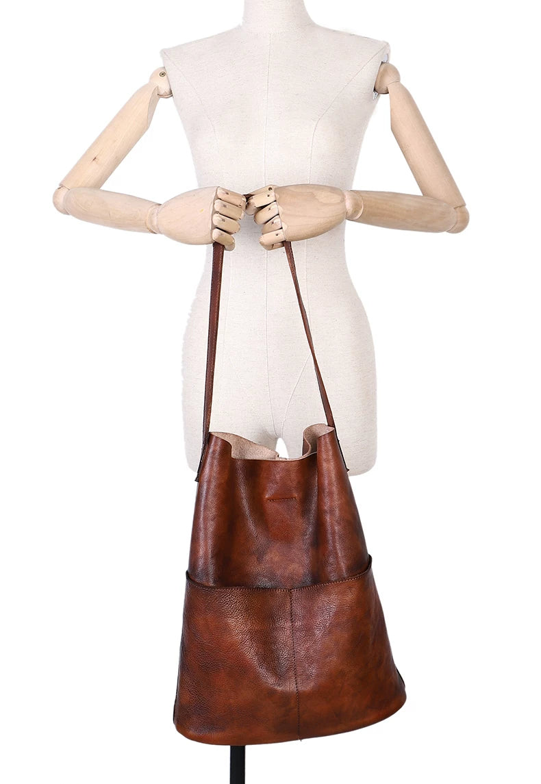 Ellasgraceapparel Full-Grain Leather Large-Capacity Shoulder Tote Bag