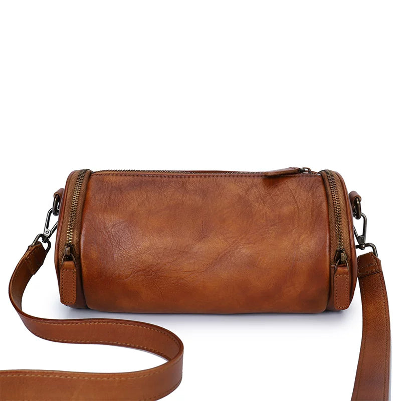 Ellasgraceapparel Handcrafted Leather Cylinder Bag with Unique Design