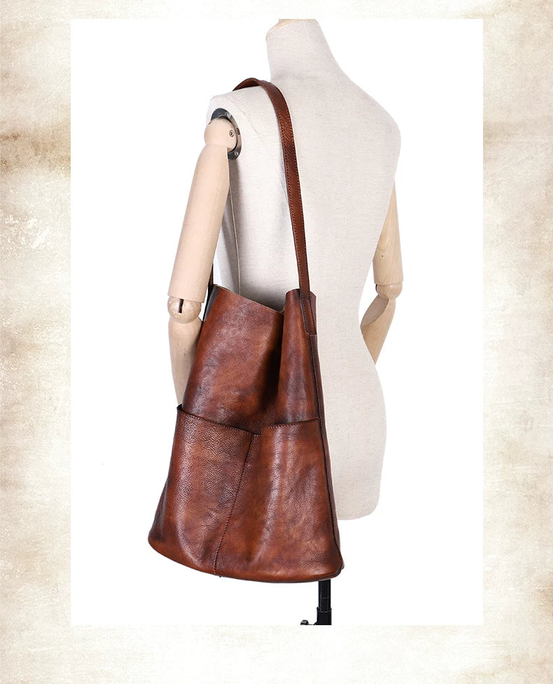 Ellasgraceapparel Full-Grain Leather Large-Capacity Shoulder Tote Bag