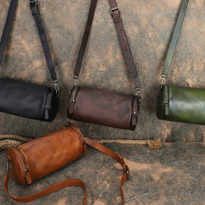 Ellasgraceapparel Handcrafted Leather Cylinder Bag with Unique Design