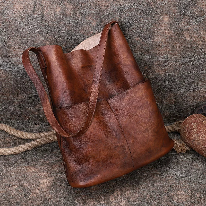 Ellasgraceapparel Full-Grain Leather Large-Capacity Shoulder Tote Bag