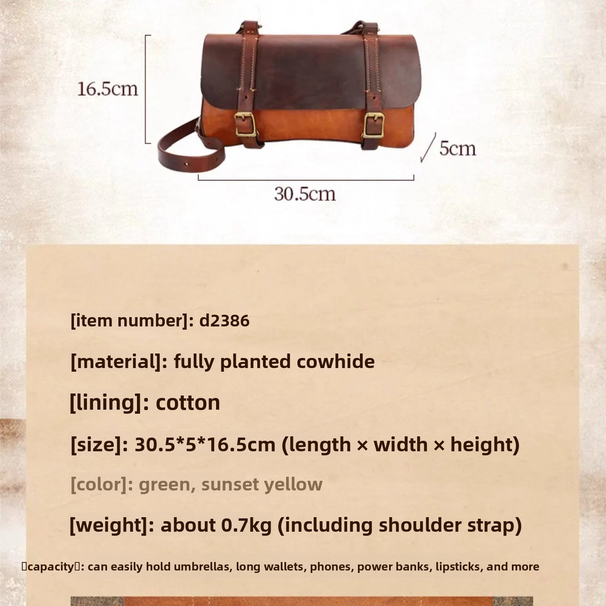 Ellasgraceapparel Large-Capacity Cowhide Shoulder Bag