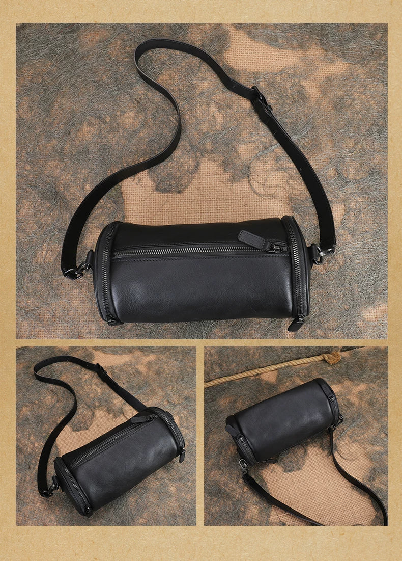 Ellasgraceapparel Handcrafted Leather Cylinder Bag with Unique Design