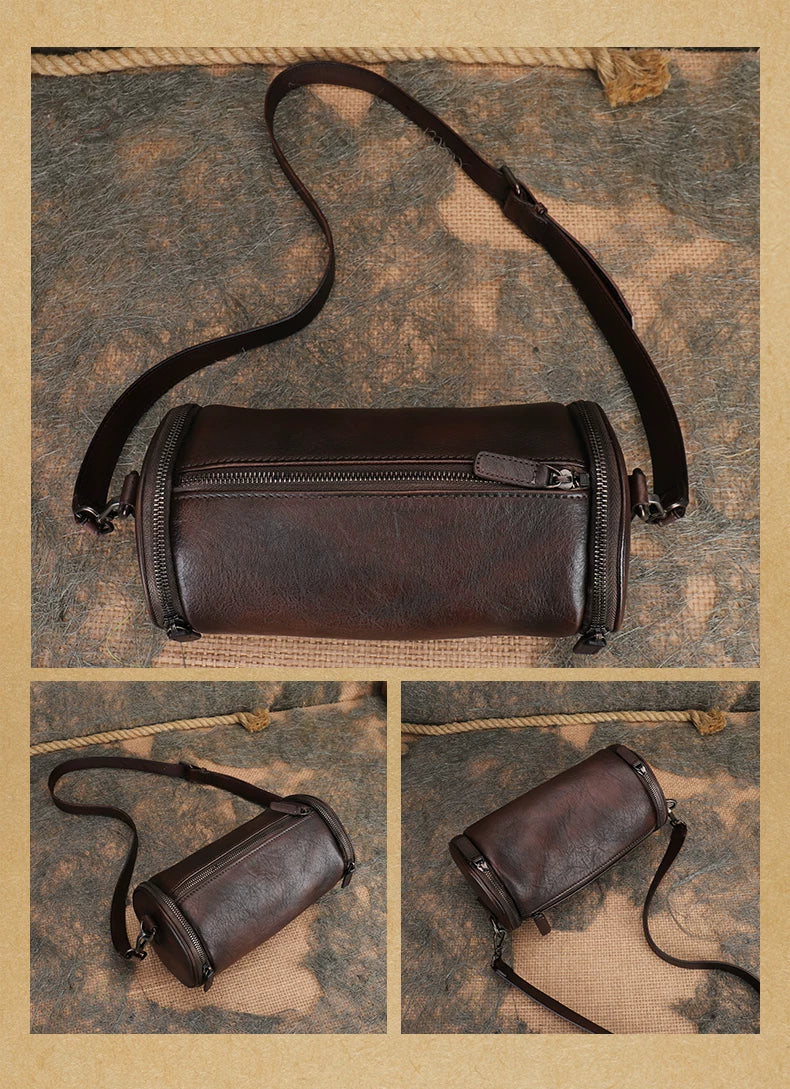 Ellasgraceapparel Handcrafted Leather Cylinder Bag with Unique Design