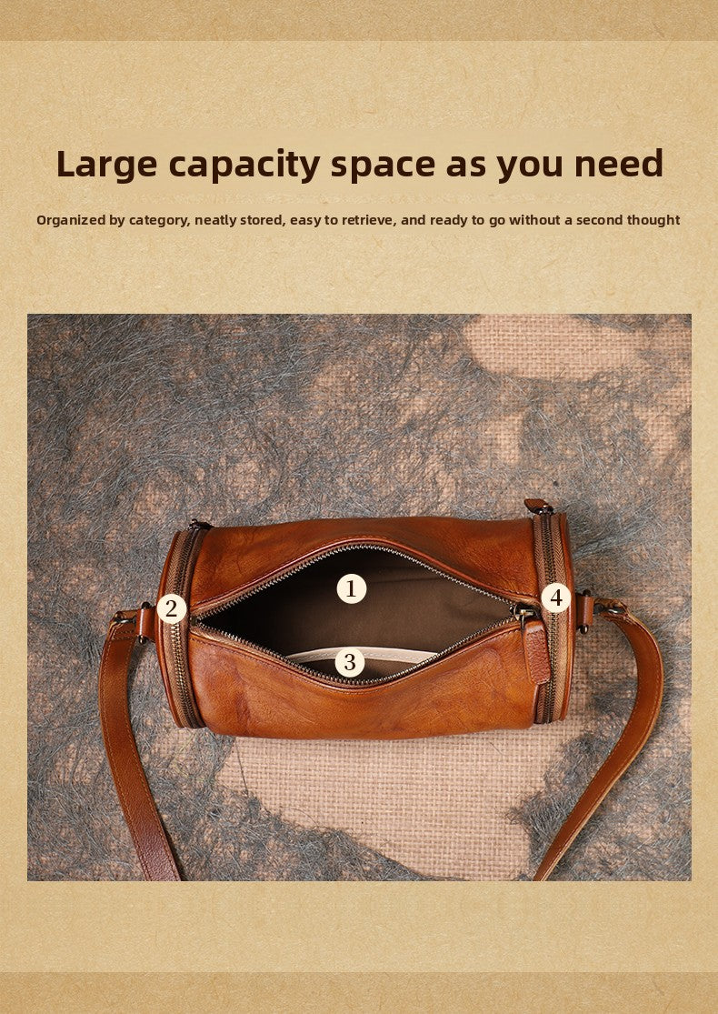 Ellasgraceapparel Handcrafted Leather Cylinder Bag with Unique Design
