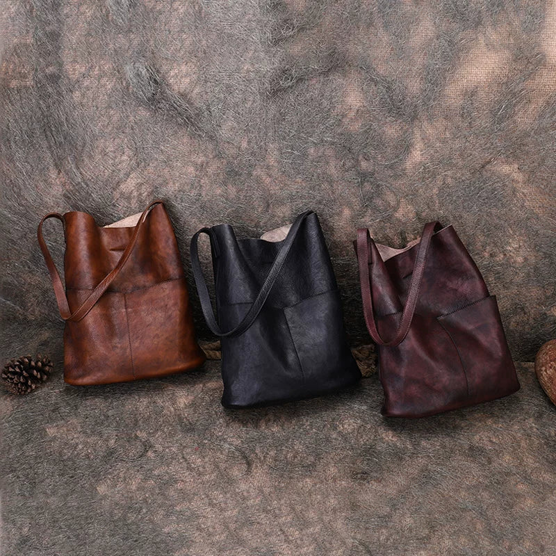Ellasgraceapparel Full-Grain Leather Large-Capacity Shoulder Tote Bag