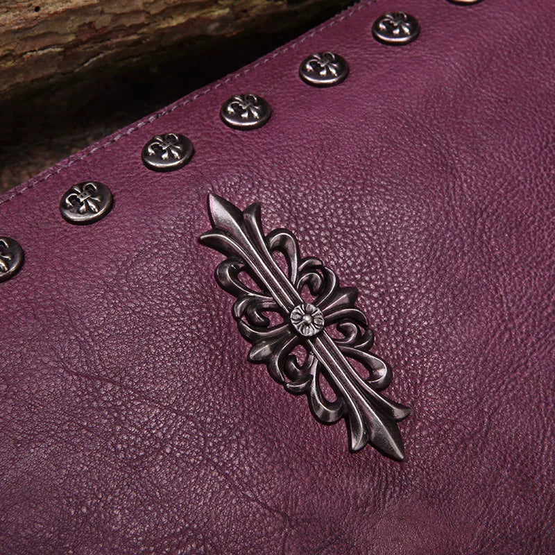 Ellasgraceapparel Handcrafted Top-Grain Leather Studded Envelope Clutch